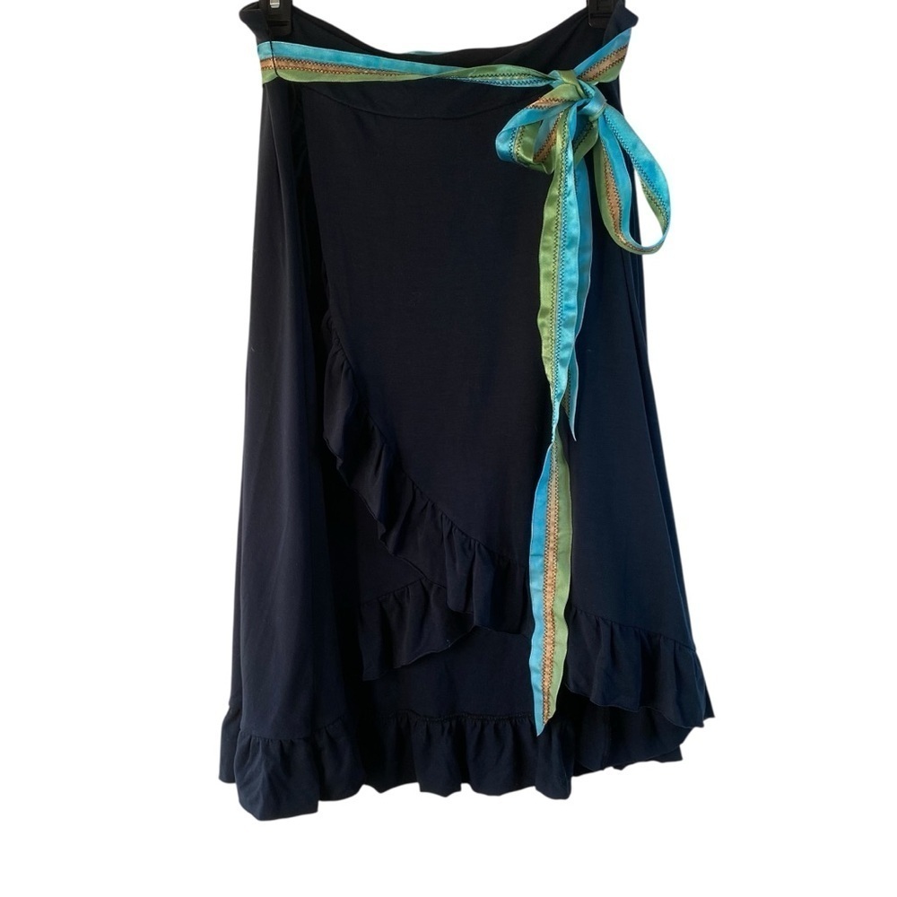 VTG Free People Black Asymmetrical Wrap Tiered Ruffled High-Low Hem Skirt SZ M